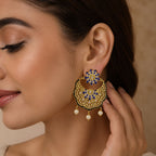 Elegant 18K Gold Plated Blue Enamel Pearl Chandbali Earrings for Women & Girls BIE1057