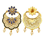 Elegant 18K Gold Plated Blue Enamel Pearl Chandbali Earrings for Women & Girls BIE1057
