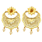 Elegant 18K Gold Plated Blue Enamel Pearl Chandbali Earrings for Women & Girls BIE1057