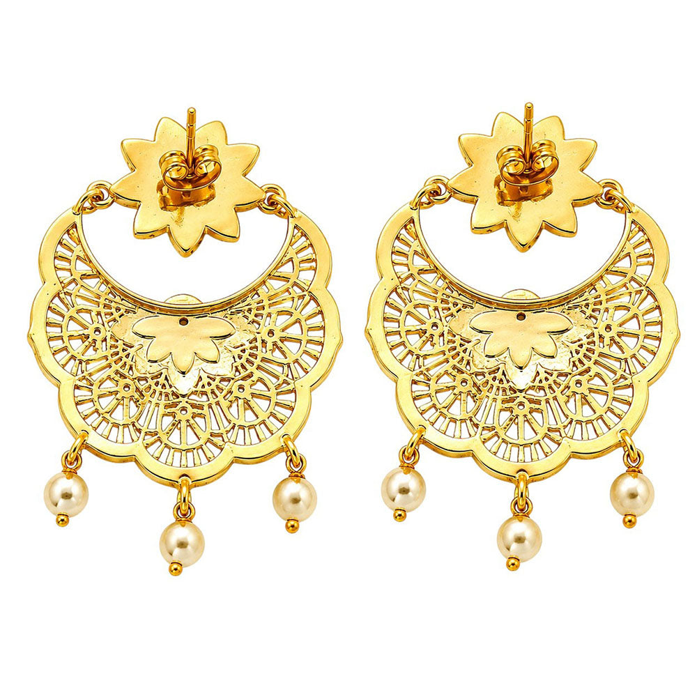 Elegant 18K Gold Plated Blue Enamel Pearl Chandbali Earrings for Women & Girls BIE1057