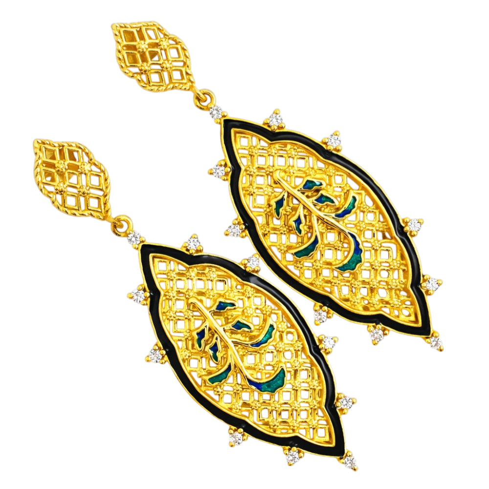 Royal Style Ethnic Gold Plated Black, Green, Red & Blue Enamel Meenakari Round Dangle Earrings for Women & Girls BIE1059