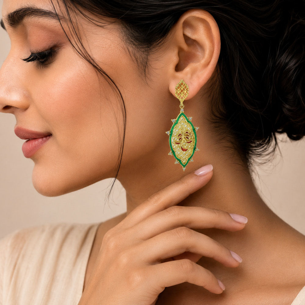Royal Style Ethnic Gold Plated Black, Green, Red & Blue Enamel Meenakari Round Dangle Earrings for Women & Girls BIE1059