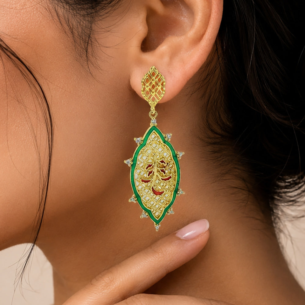 Royal Style Ethnic Gold Plated Black, Green, Red & Blue Enamel Meenakari Round Dangle Earrings for Women & Girls BIE1059