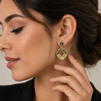 Designer 18K Gold Plated Black, Red, Green, Blue Enamel Square Statement Earrings for Women & Girls BIE1060