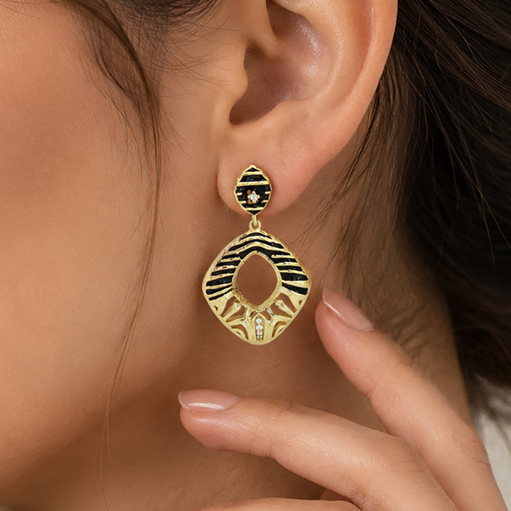 Designer 18K Gold Plated Black, Red, Green, Blue Enamel Square Statement Earrings for Women & Girls BIE1060