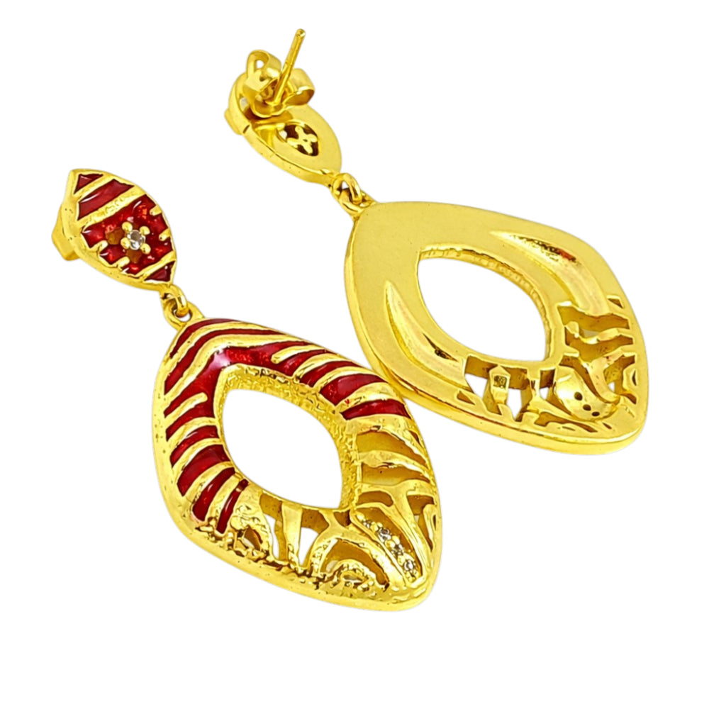 Designer 18K Gold Plated Black, Red, Green, Blue Enamel Square Statement Earrings for Women & Girls BIE1060
