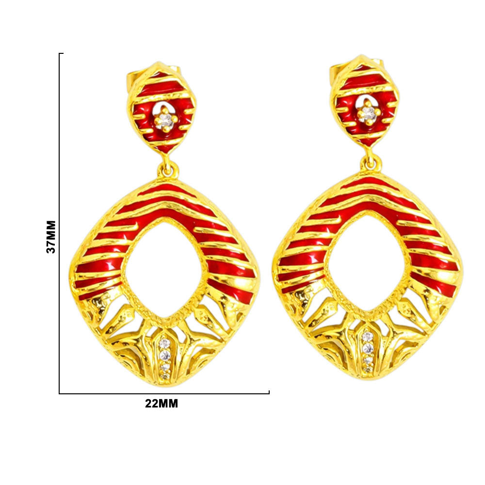Designer 18K Gold Plated Black, Red, Green, Blue Enamel Square Statement Earrings for Women & Girls BIE1060