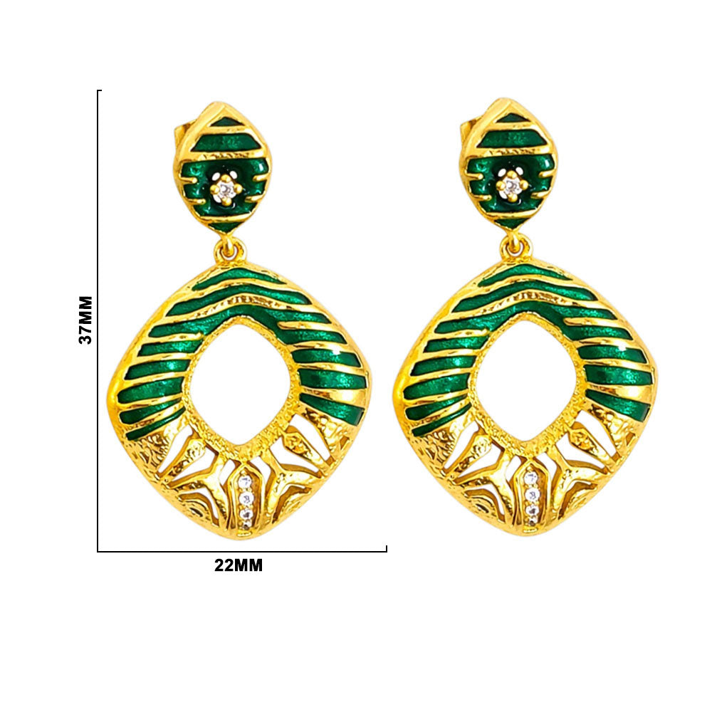 Designer 18K Gold Plated Black, Red, Green, Blue Enamel Square Statement Earrings for Women & Girls BIE1060