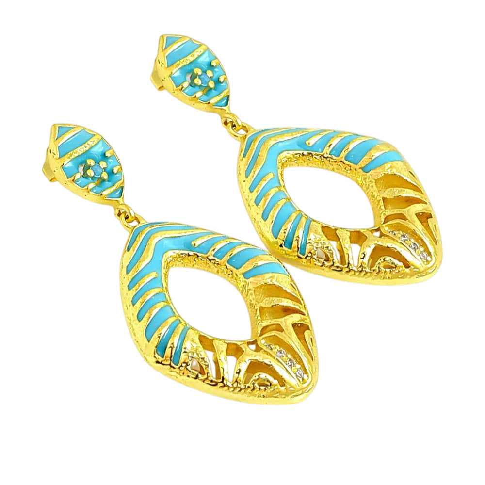 Designer 18K Gold Plated Black, Red, Green, Blue Enamel Square Statement Earrings for Women & Girls BIE1060