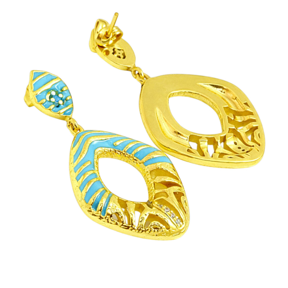 Designer 18K Gold Plated Black, Red, Green, Blue Enamel Square Statement Earrings for Women & Girls BIE1060
