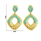 Designer 18K Gold Plated Black, Red, Green, Blue Enamel Square Statement Earrings for Women & Girls BIE1060