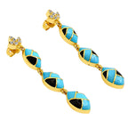 Trendy 18K Gold Plated Turquoise Blue, Green, Red & Black Enamel Long Designer Earrings for Women BIE1061