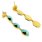 Trendy 18K Gold Plated Turquoise Blue, Green, Red & Black Enamel Long Designer Earrings for Women BIE1061