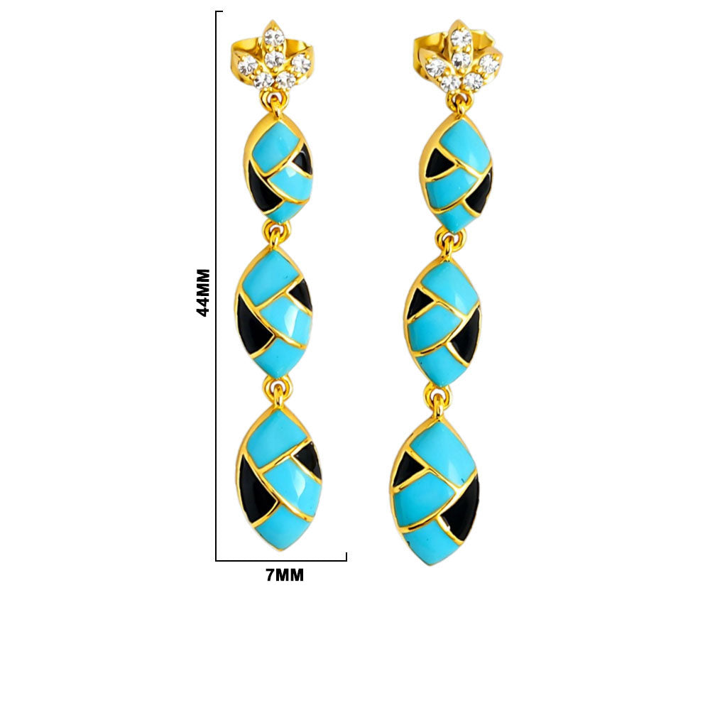 Trendy 18K Gold Plated Turquoise Blue, Green, Red & Black Enamel Long Designer Earrings for Women BIE1061