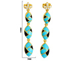 Trendy 18K Gold Plated Turquoise Blue, Green, Red & Black Enamel Long Designer Earrings for Women BIE1061