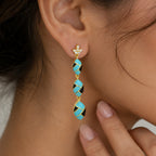 Trendy 18K Gold Plated Turquoise Blue, Green, Red & Black Enamel Long Designer Earrings for Women BIE1061