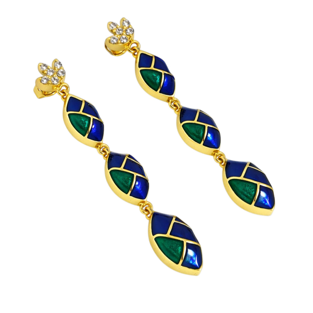 Trendy 18K Gold Plated Turquoise Blue, Green, Red & Black Enamel Long Designer Earrings for Women BIE1061