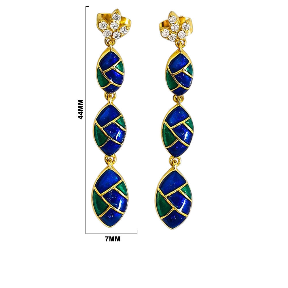 Trendy 18K Gold Plated Turquoise Blue, Green, Red & Black Enamel Long Designer Earrings for Women BIE1061