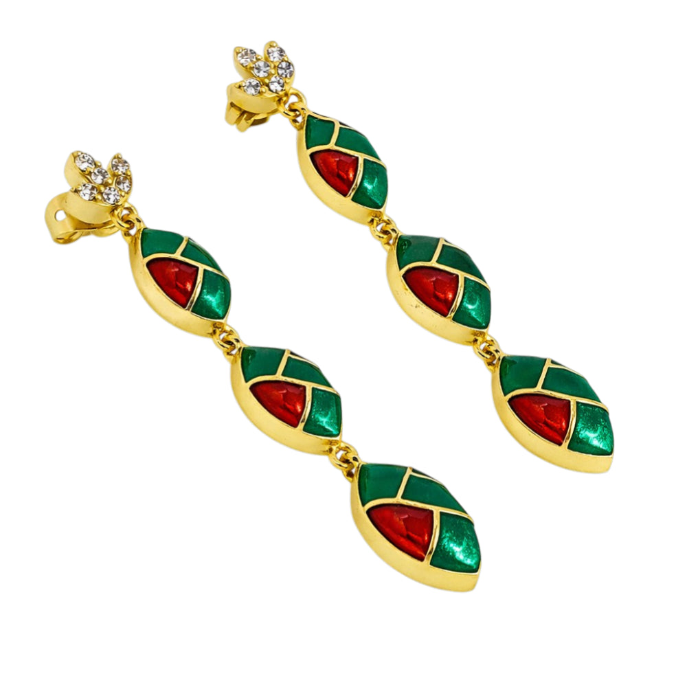 Trendy 18K Gold Plated Turquoise Blue, Green, Red & Black Enamel Long Designer Earrings for Women BIE1061