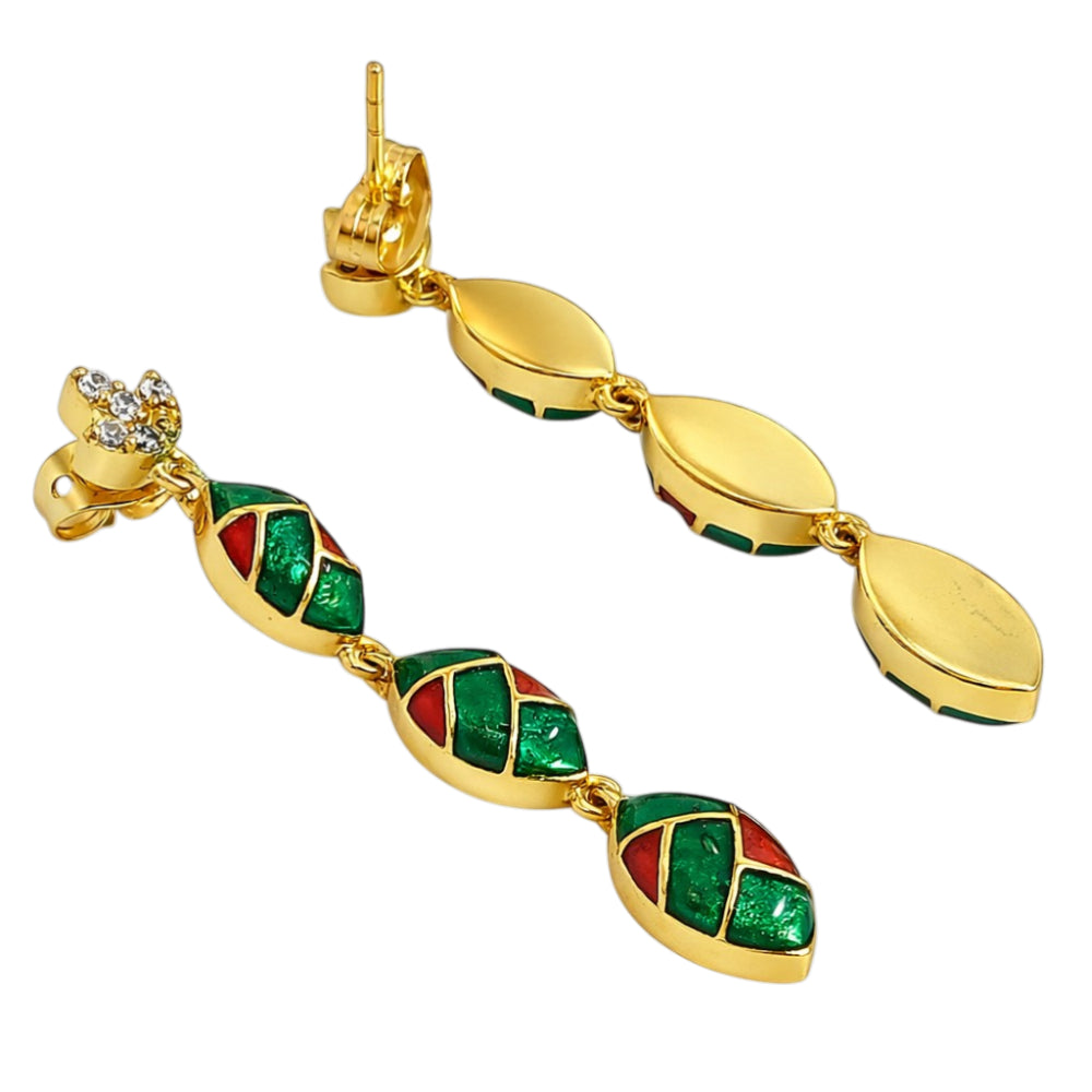 Trendy 18K Gold Plated Turquoise Blue, Green, Red & Black Enamel Long Designer Earrings for Women BIE1061