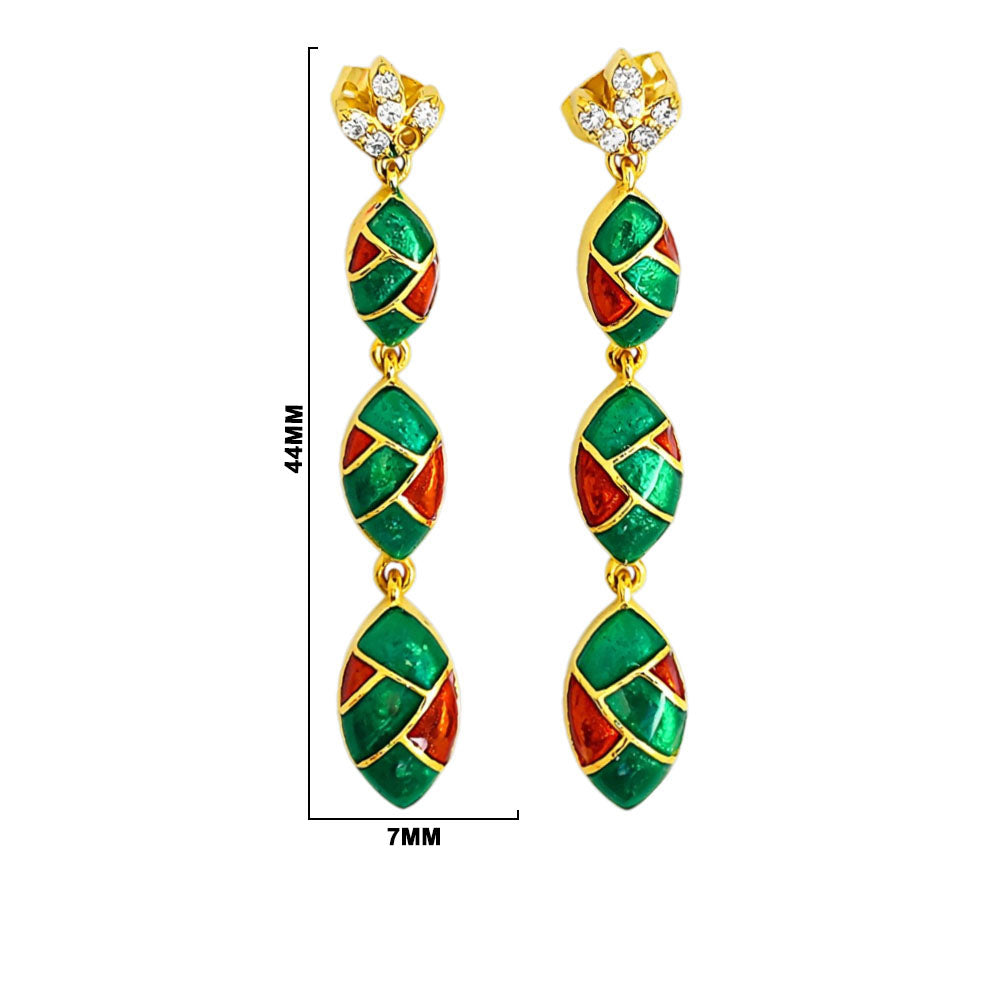 Trendy 18K Gold Plated Turquoise Blue, Green, Red & Black Enamel Long Designer Earrings for Women BIE1061