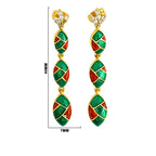 Trendy 18K Gold Plated Turquoise Blue, Green, Red & Black Enamel Long Designer Earrings for Women BIE1061