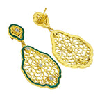 Elegant 18K Gold Plated Green Enamel Floral Designer Drop Earrings for Women BIE1062