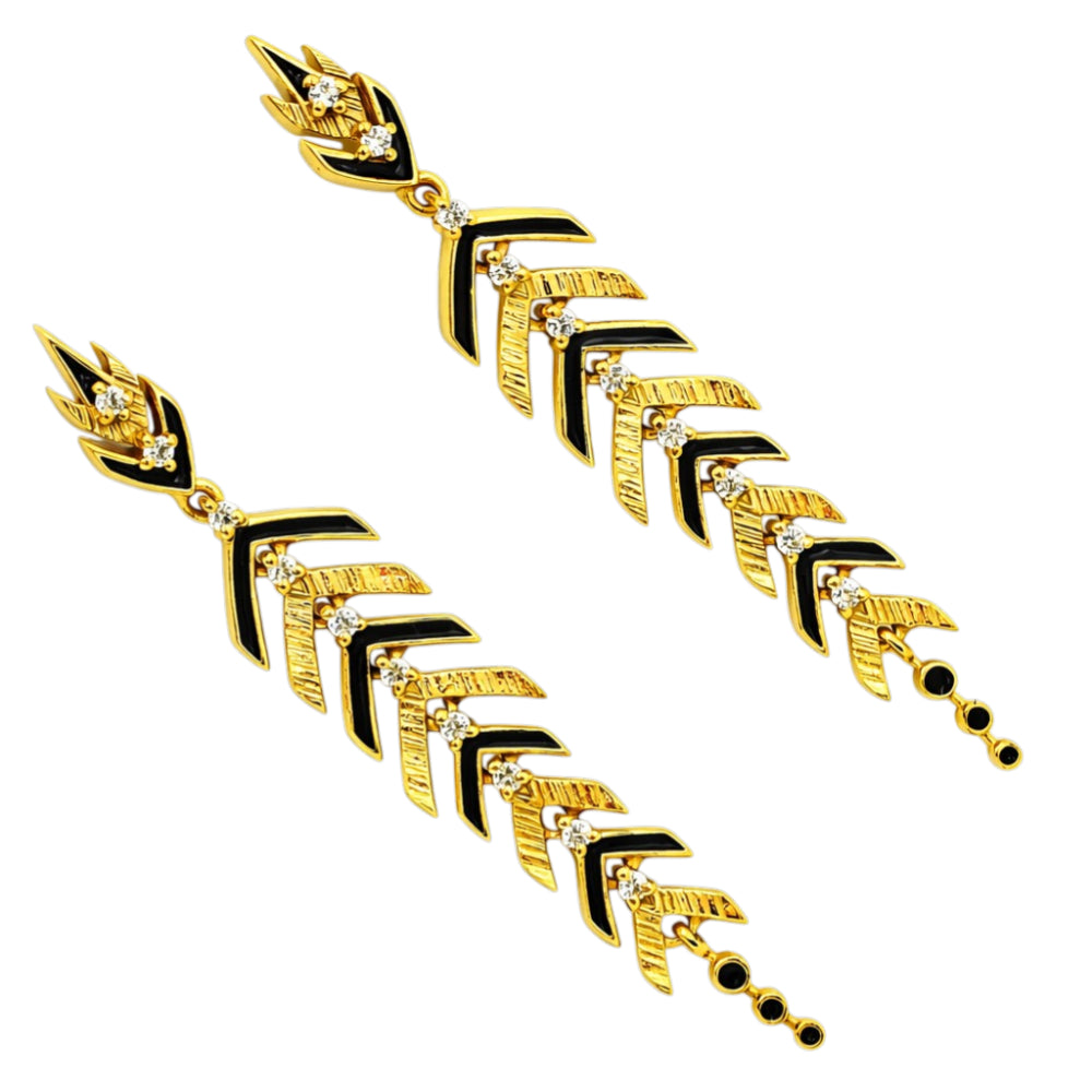 Stylish Gold Plated Black, Green, Red Enamel Leaf Long Designer Earrings for Women BIE1063