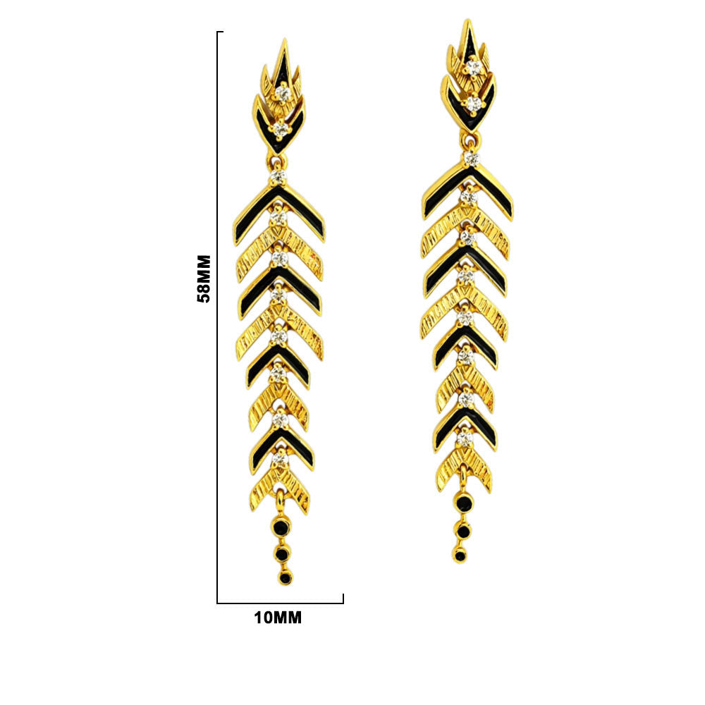 Stylish Gold Plated Black, Green, Red Enamel Leaf Long Designer Earrings for Women BIE1063