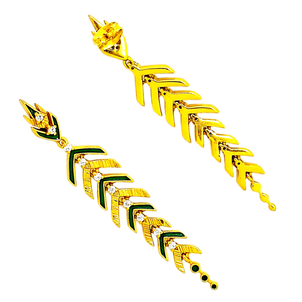 Stylish Gold Plated Black, Green, Red Enamel Leaf Long Designer Earrings for Women BIE1063