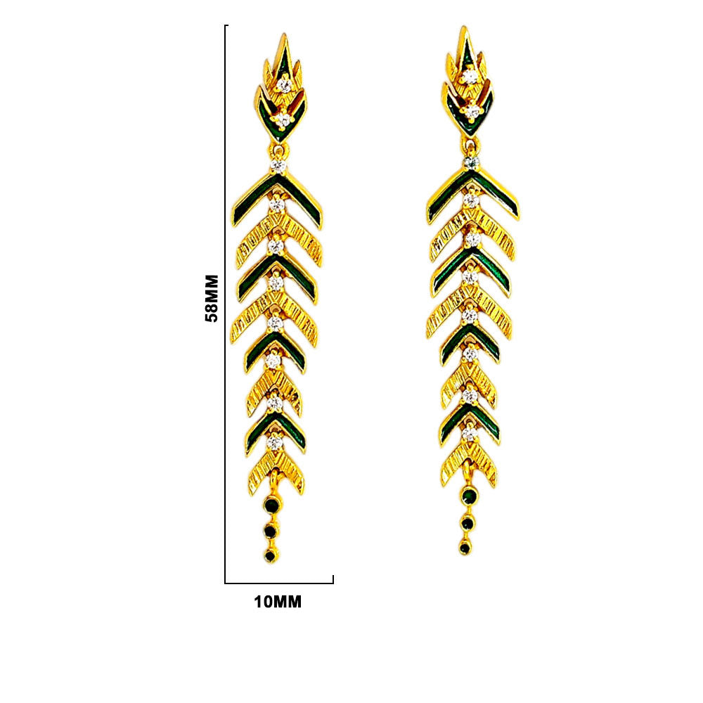 Stylish Gold Plated Black, Green, Red Enamel Leaf Long Designer Earrings for Women BIE1063