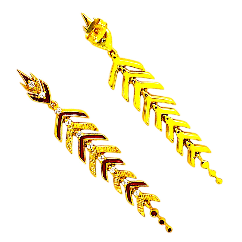 Stylish Gold Plated Black, Green, Red Enamel Leaf Long Designer Earrings for Women BIE1063