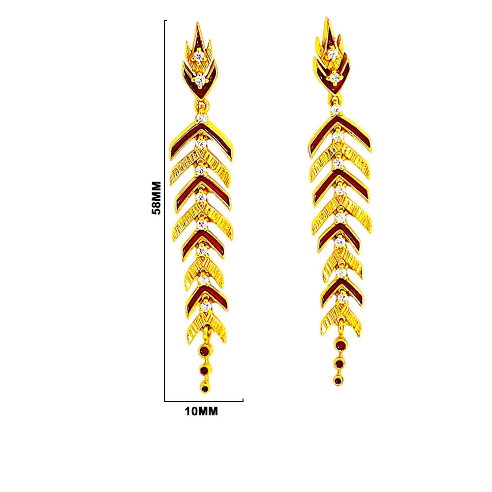 Stylish Gold Plated Black, Green, Red Enamel Leaf Long Designer Earrings for Women BIE1063