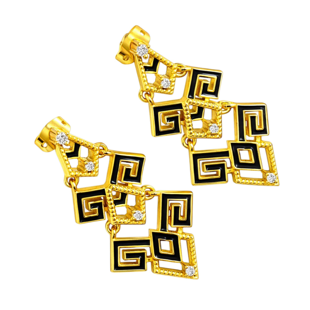 Modern Gold Plated Black Enamel Statement Earrings for Women & Girls BIE1064