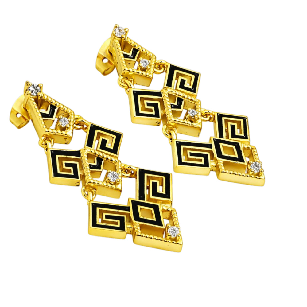 Modern Gold Plated Black Enamel Statement Earrings for Women & Girls BIE1064