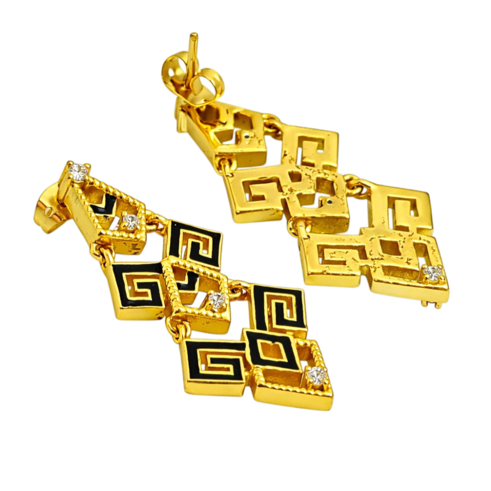 Modern Gold Plated Black Enamel Statement Earrings for Women & Girls BIE1064