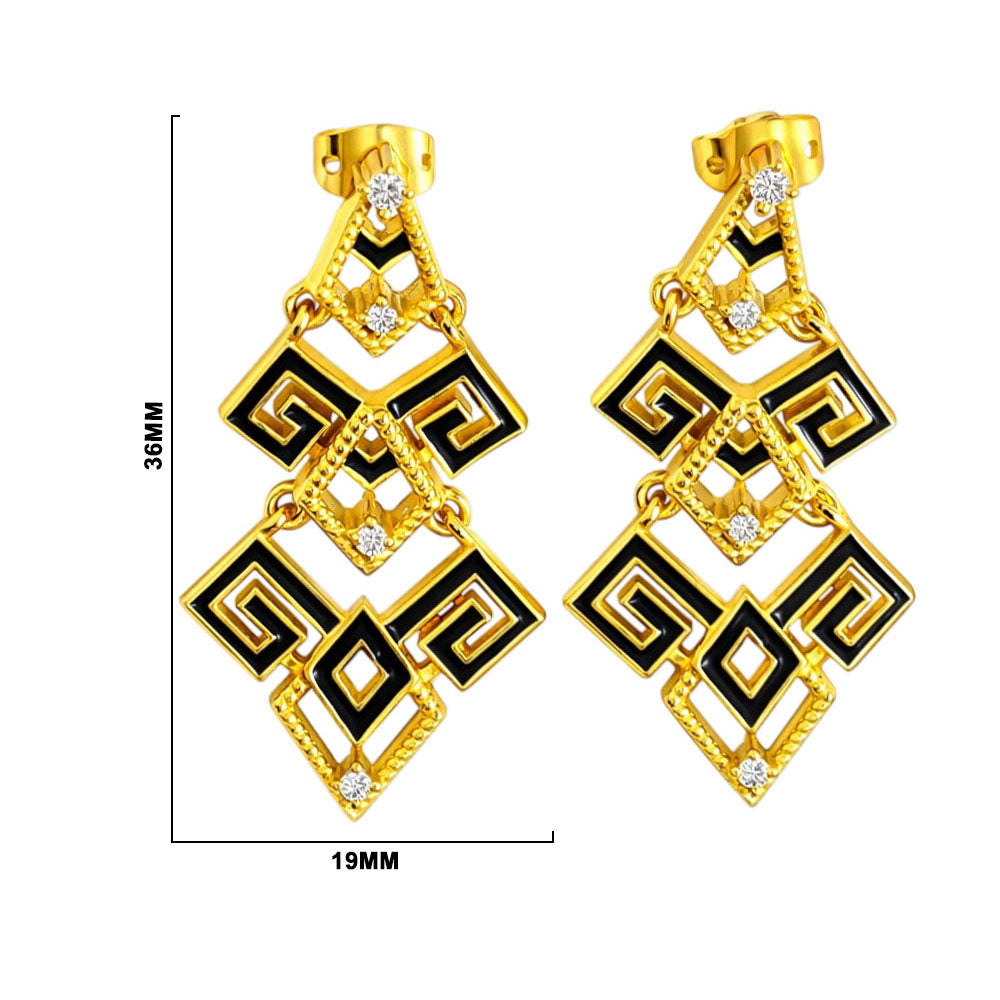 Modern Gold Plated Black Enamel Statement Earrings for Women & Girls BIE1064