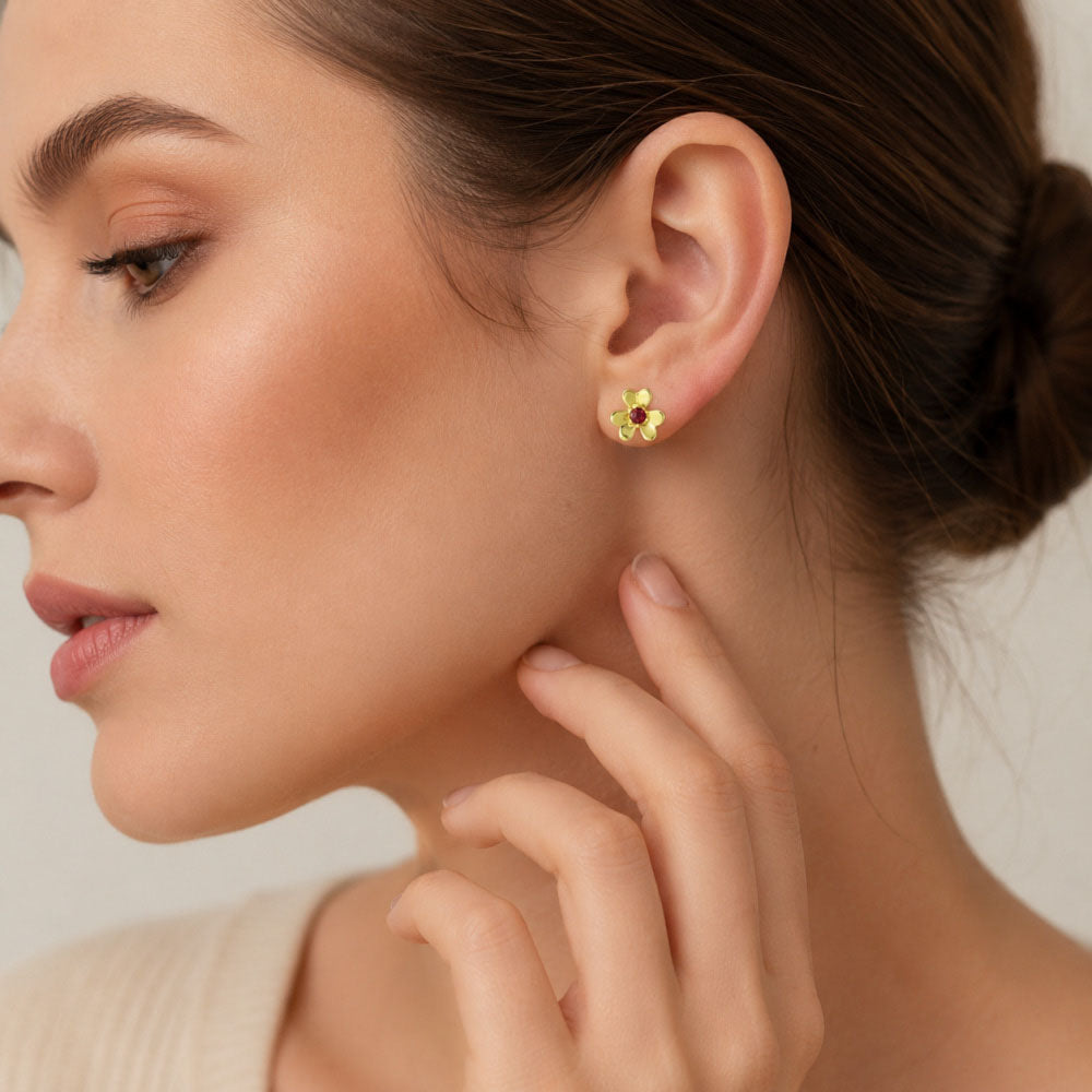 18K Gold Plated Colorful Stone Daisy Floral Design Stud Earrings for Women BIE1065