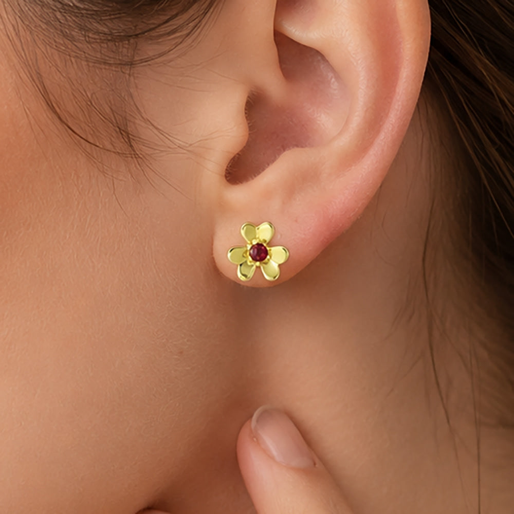18K Gold Plated Colorful Stone Daisy Floral Design Stud Earrings for Women BIE1065