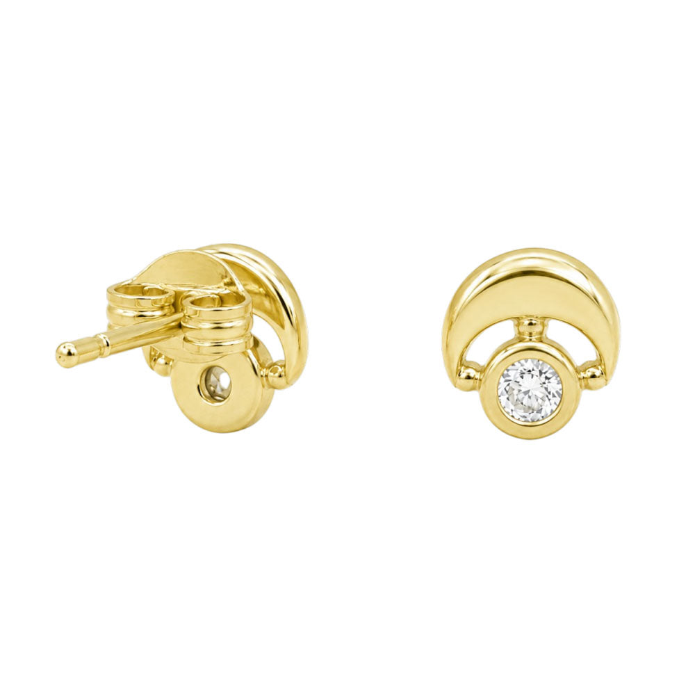 18K Gold Plated Colorful Stone Geometric Half-Moon Stud Earrings for Women BIE1066