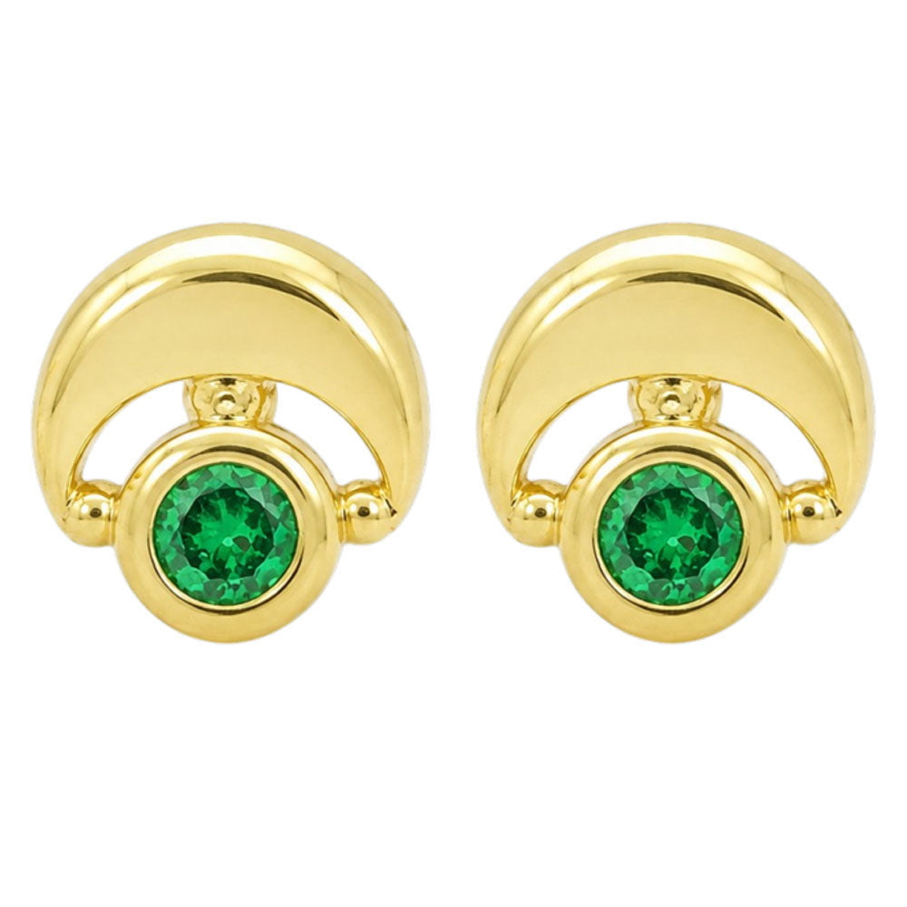 18K Gold Plated Colorful Stone Geometric Half-Moon Stud Earrings for Women BIE1066