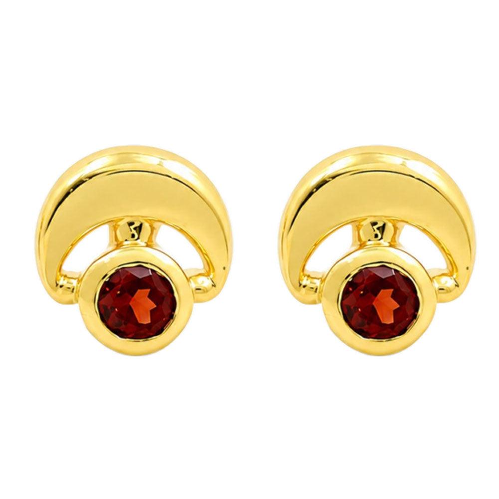 18K Gold Plated Colorful Stone Geometric Half-Moon Stud Earrings for Women BIE1066