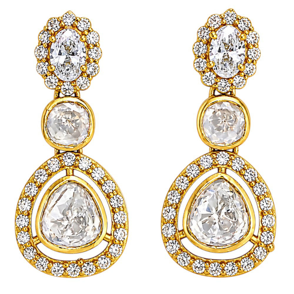 18K Gold Plated Halo Crystal Teardrop Earrings for Wedding & Festive Jewelry BIE1069
