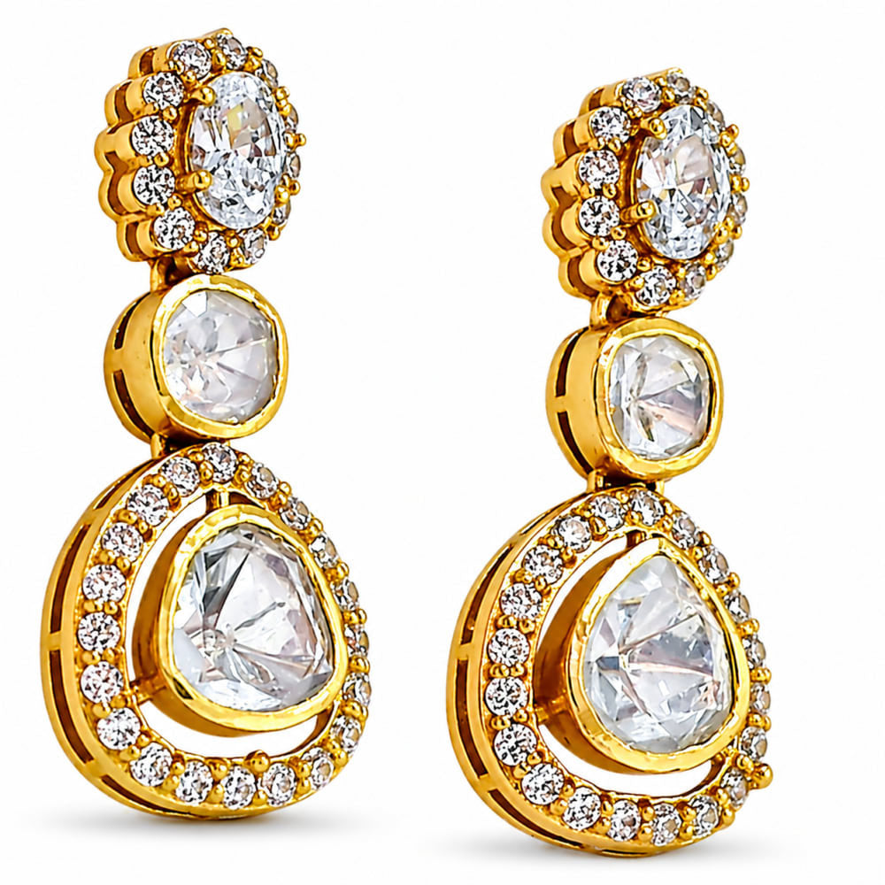 18K Gold Plated Halo Crystal Teardrop Earrings for Wedding & Festive Jewelry BIE1069