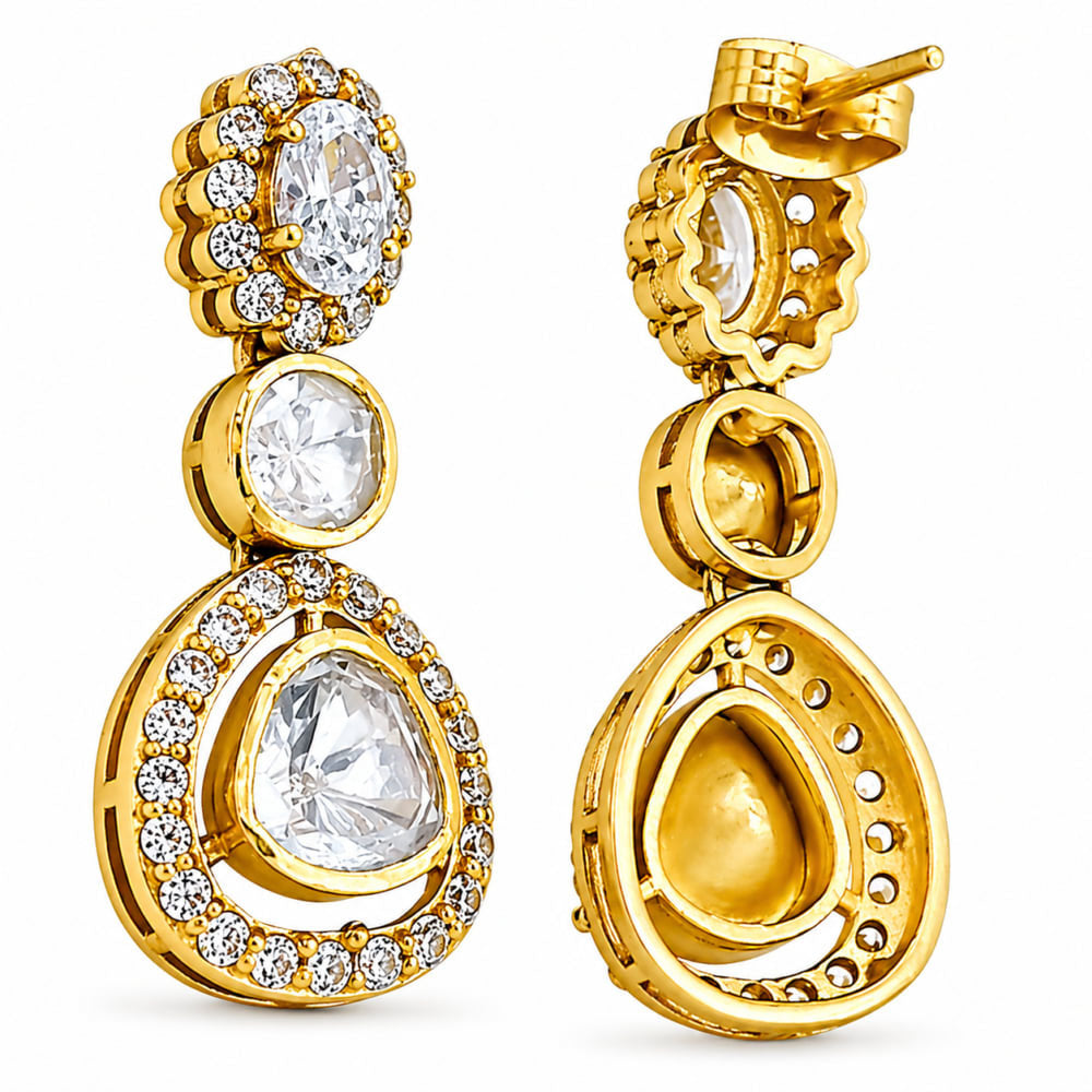 18K Gold Plated Halo Crystal Teardrop Earrings for Wedding & Festive Jewelry BIE1069