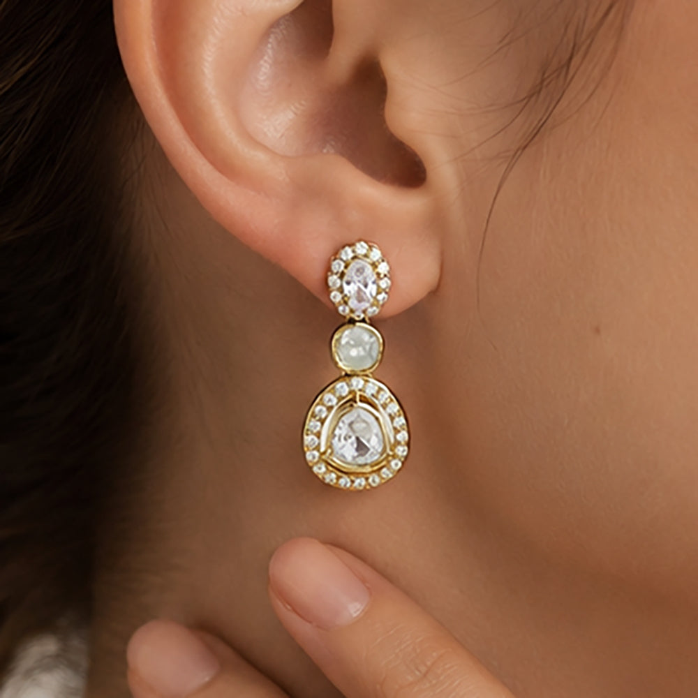 18K Gold Plated Halo Crystal Teardrop Earrings for Wedding & Festive Jewelry BIE1069