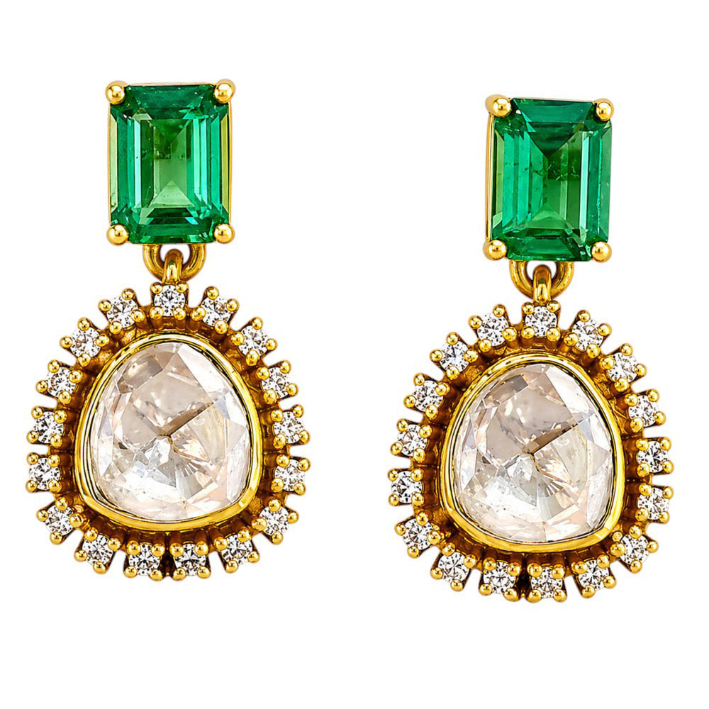 Royal 18K Gold Plated Colorful Gemstone Kundan Polki Halo Drop Earrings for Women BIE1070