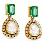 Royal 18K Gold Plated Colorful Gemstone Kundan Polki Halo Drop Earrings for Women BIE1070