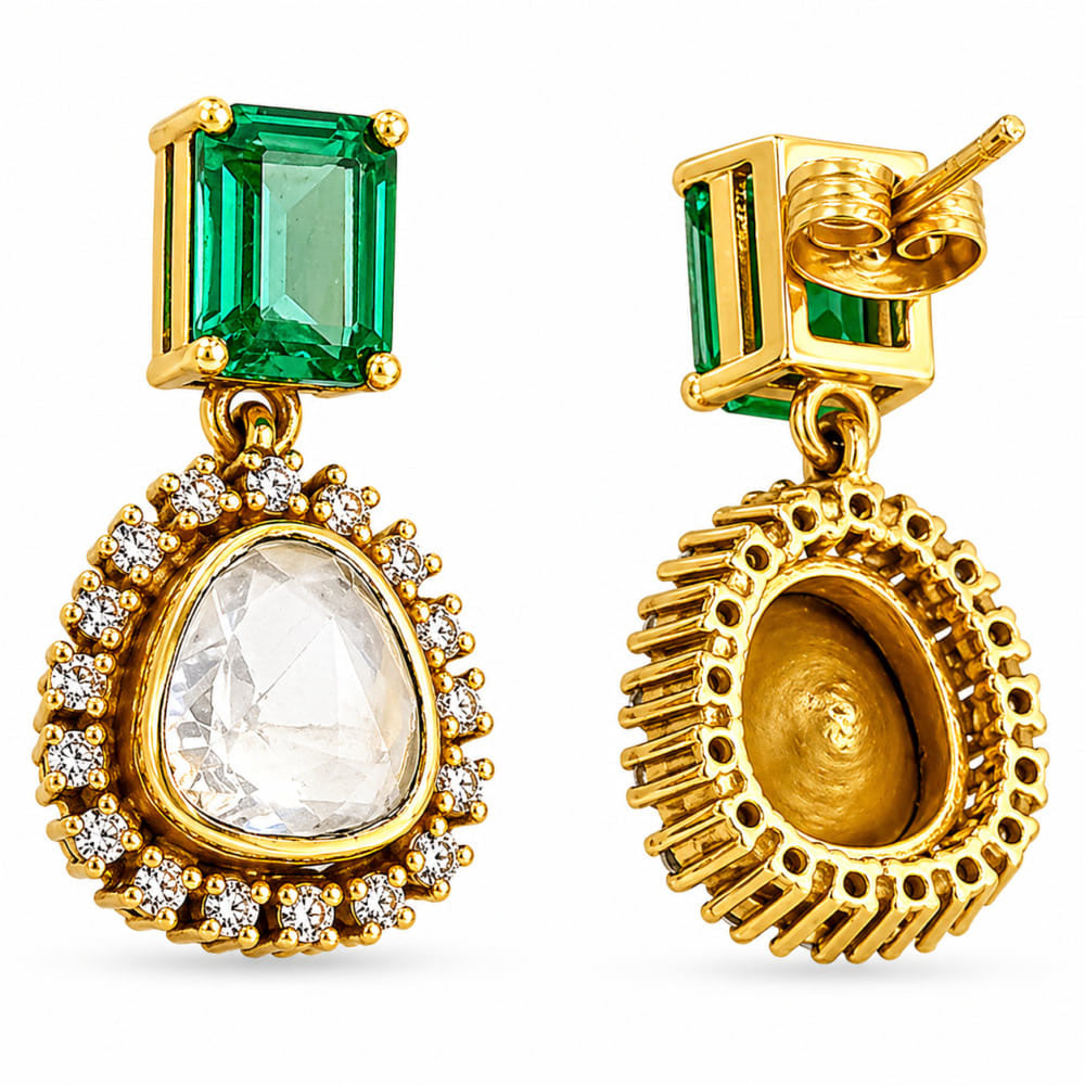 Royal 18K Gold Plated Colorful Gemstone Kundan Polki Halo Drop Earrings for Women BIE1070