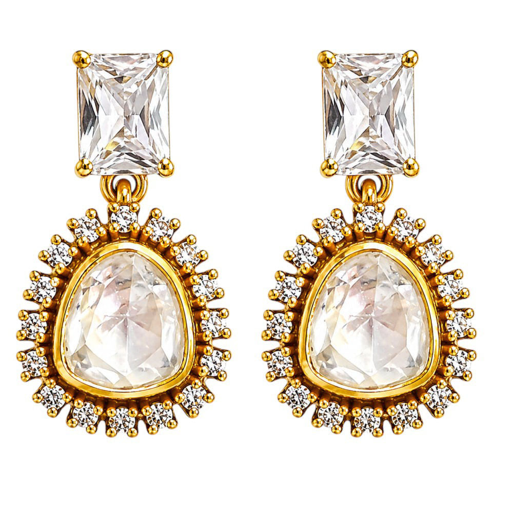 Royal 18K Gold Plated Colorful Gemstone Kundan Polki Halo Drop Earrings for Women BIE1070